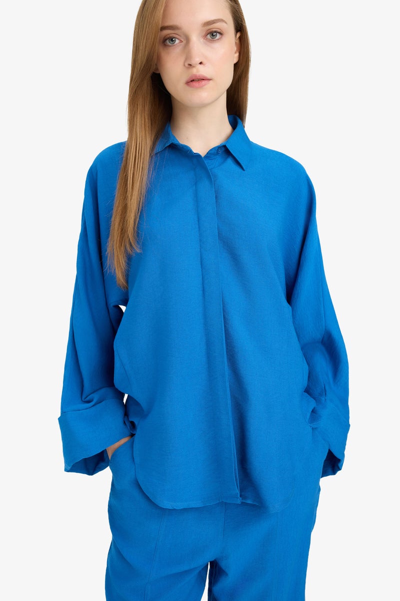 ديفاكتو تونيك قميص محجبات بيزك قصة مريحة من مزيج الكتان - Image 4